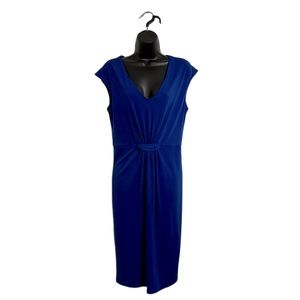 Maggy London Royal Blue Cap Sleeve Gathered V-Neck Midi Dress Sz 10
